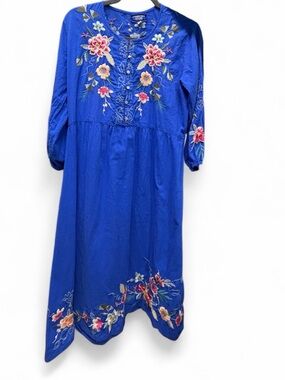 Johnny Was Workshop Embroidered Blue Boho Midi Dress